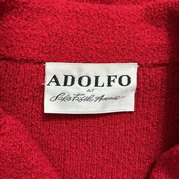 Adolfo Saks Fifth Avenue red wool skirt suit jacket 6 medium m gold - Picture 12 of 14
